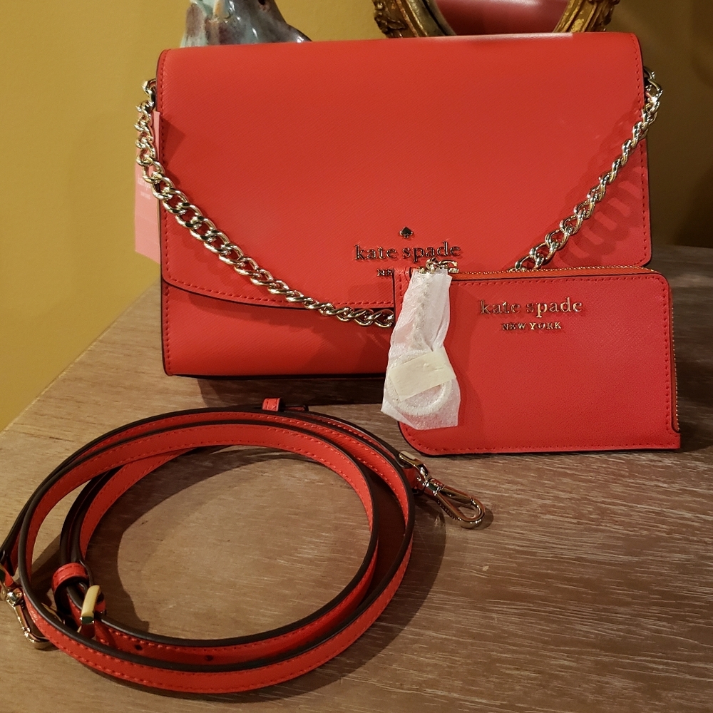 NWT! SET! KATE SPADE Carson Gazpacho Convertible Bag w/ Chain & Med Card Case - Picture 4 of 4